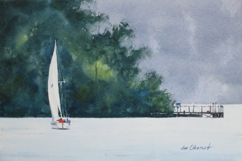 landscape, lake, lucerne, luzern, switzerland, swiss, europe, sailboat, original watercolor painting, oberst